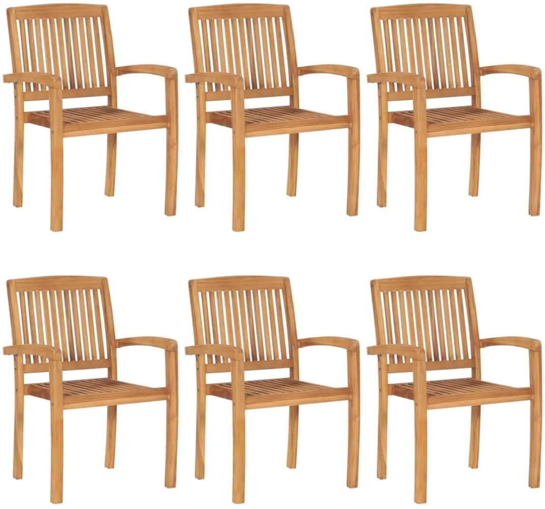 vidaXL Stapelbare Gartenstühle mit Kissen 6 Stk. Massivholz Teak 3073273 Bild 1