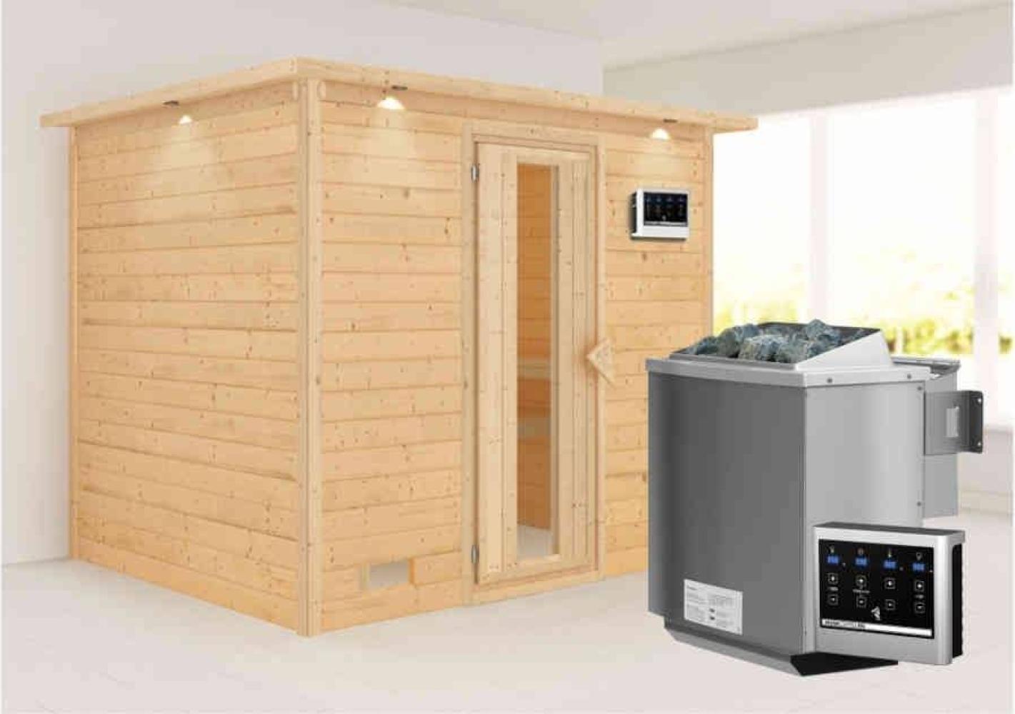 Karibu Sauna Innenkabine Sonara Innensauna 3 Sitzbänke aus Holz Saunakabine mit 40 mm Wandstärke Dampfsauna mit Montagematerial Bild 1