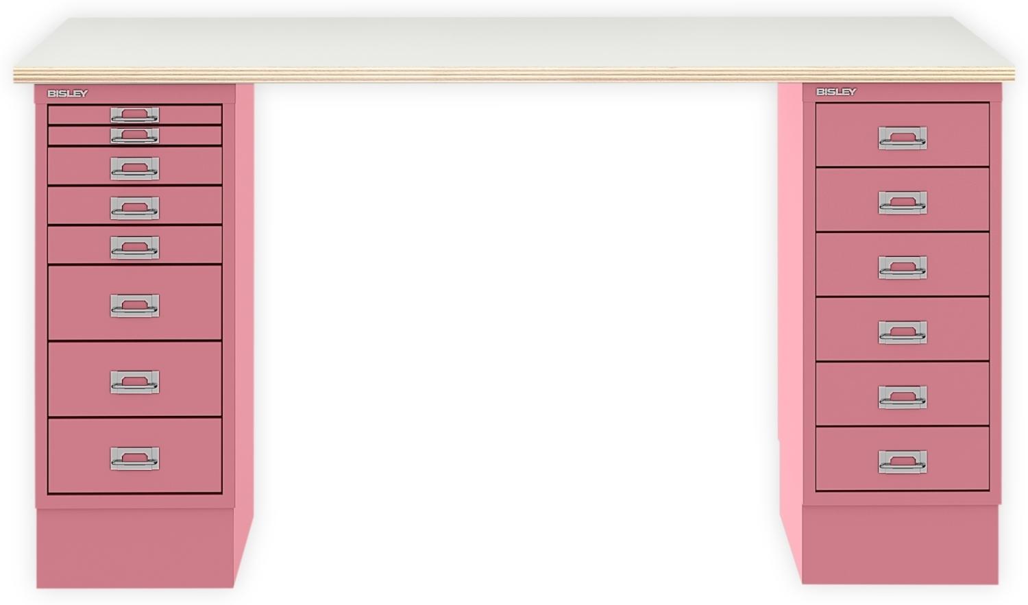 MultiDesk, 1 MultiDrawer mit 6 Schüben, 1 MultiDrawer mit 8 Schüben, Dekor Plywood, Farbe Pink, Maße: H 740 x B 1400 x T 600 mm Bild 1