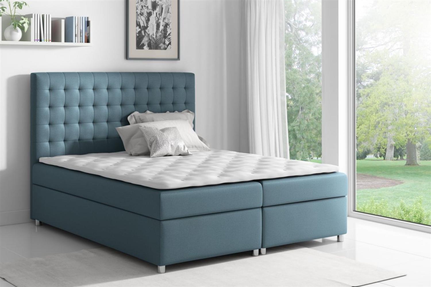 Boxspringbett CARIN Polyesterstoff Jeansblau 140x200cm Bild 1