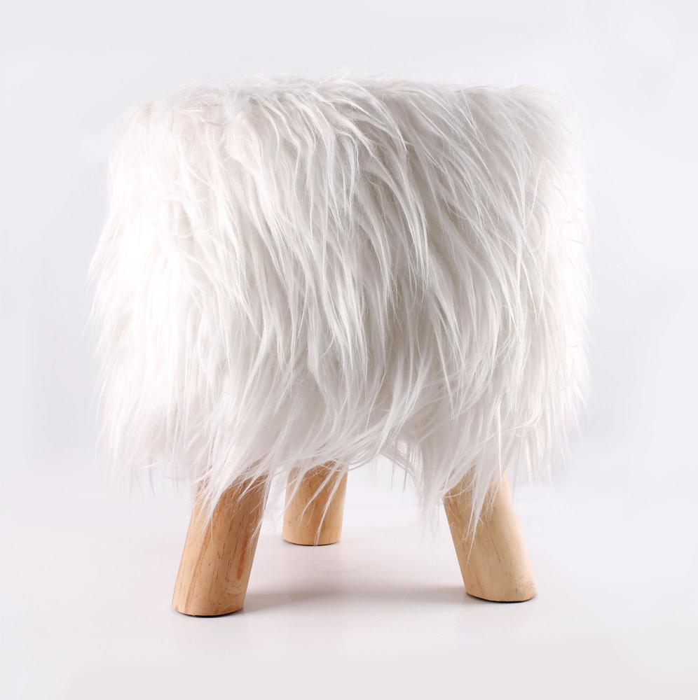 Hochwertiger Langhaar Fellhocker Kunstfell Sitzhocker Polsterhocker 30cm weiss Bild 1