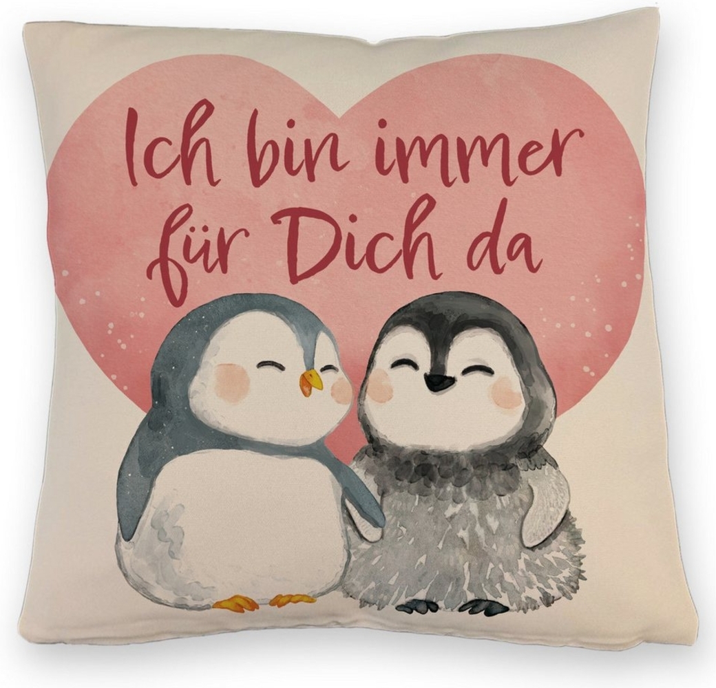 speecheese Dekokissen Pinguin Paar Kissen mit Leinenoptik Spruch Ich bin immer für dich da Bild 1