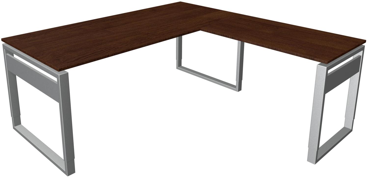 Kerkmann Schreibtisch Form 5 B 1800 x T 800 x H 680-820 mm mit Anbautisch B 1000 x T 600 mm auf Bügelgestell, Wenge Bild 1