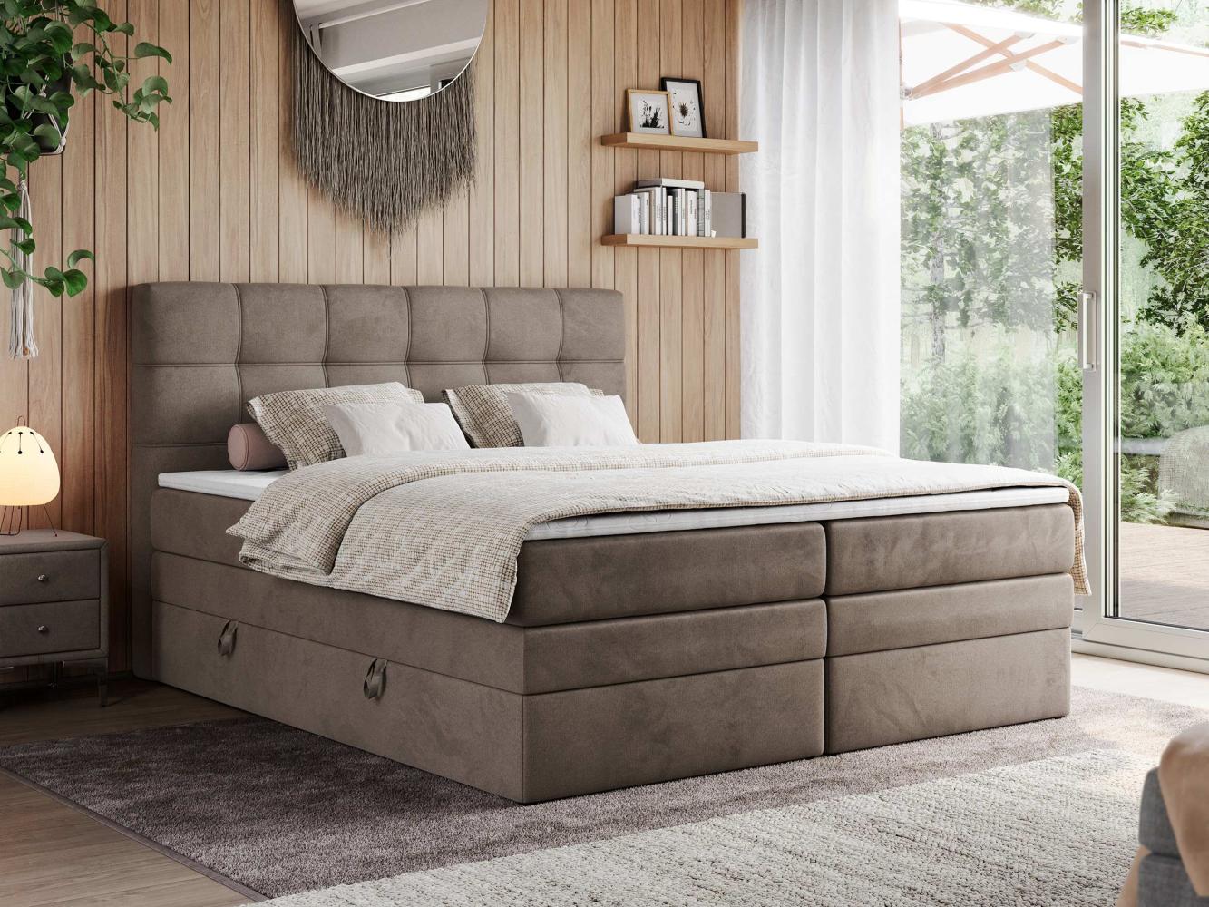 Boxspringbett, Polsterbett, Bett, Schlafzimmer - ERNI-KING - 140x200cm - Braun Velours - H4 Bild 1