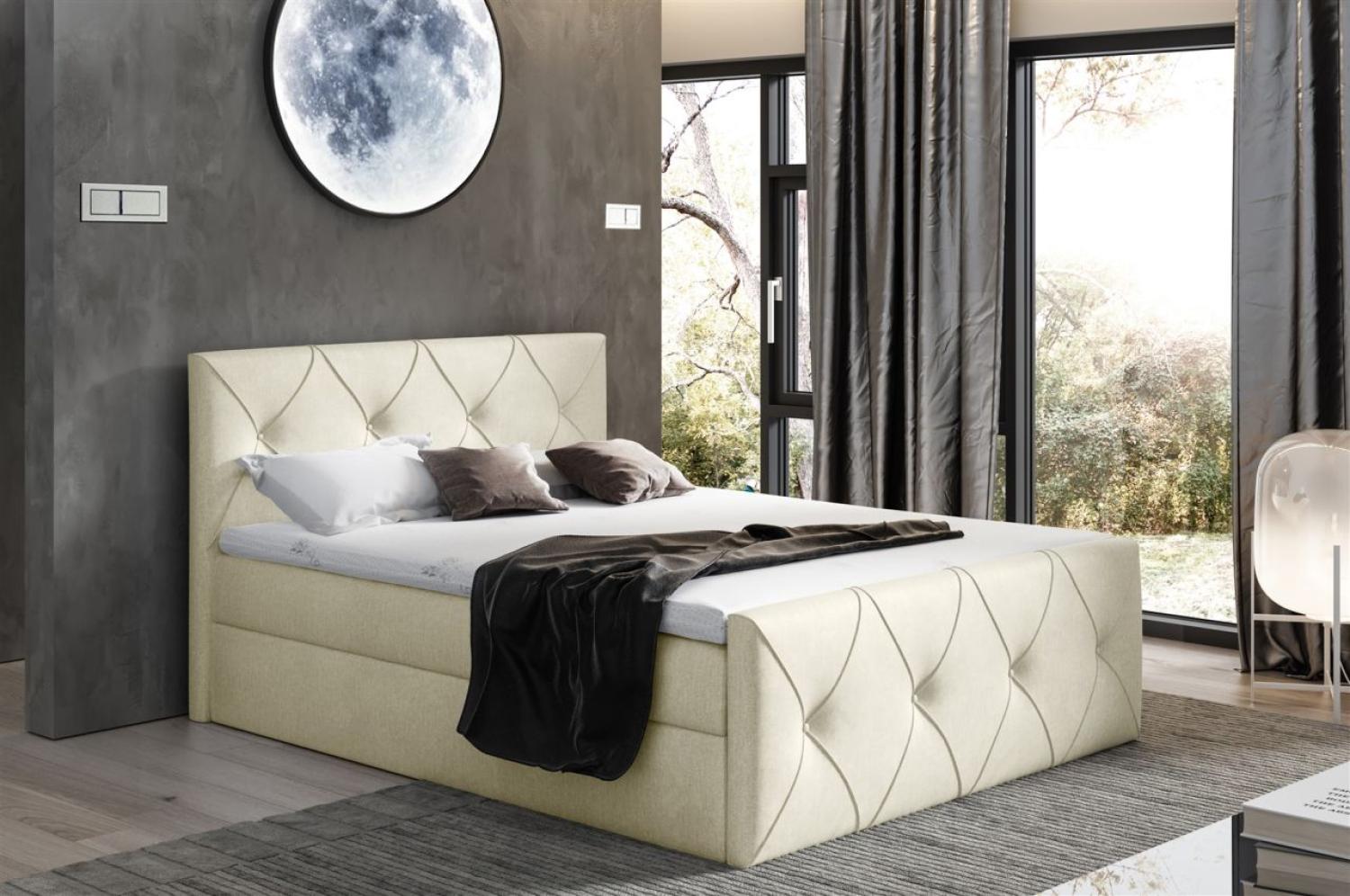 Boxspringbett Schlafzimmerbett LEWIS LUX 200x200cm in Stoff Monolith Creme Bild 1