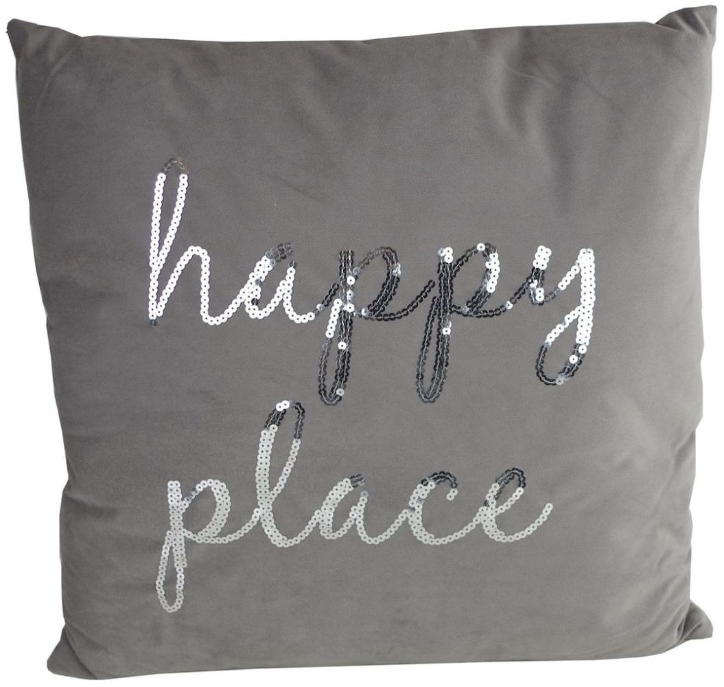 Dekokissen Fleece HAPPY PLACE Braun Sofakissen Kissen Couchkissen Deko Bild 1