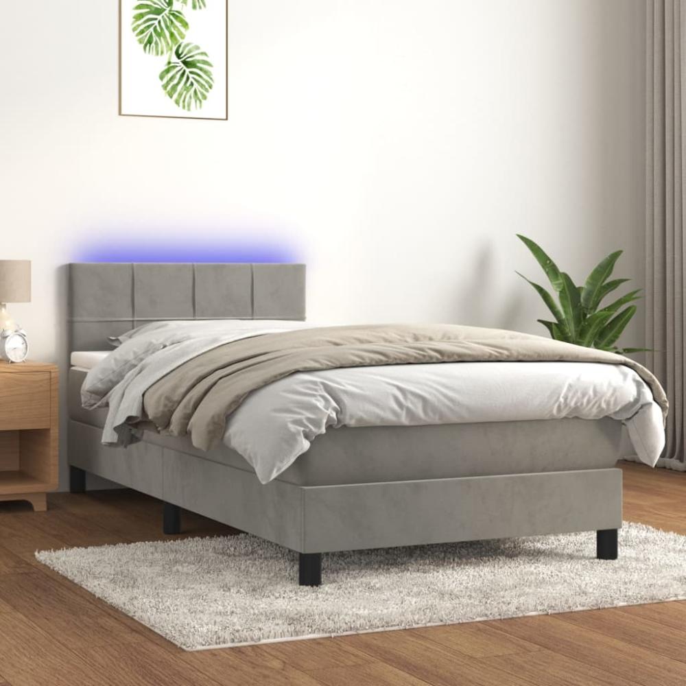 vidaXL Boxspringbett mit Matratze & LED Hellgrau 90x190 cm Samt 3134375 Bild 1