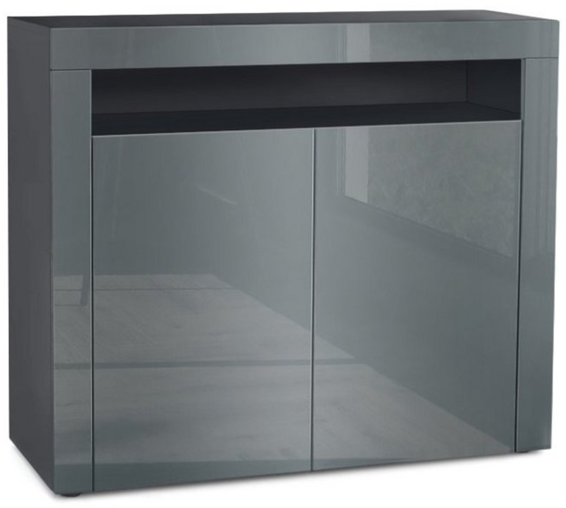 Vladon Kommode Valencia, Sideboard mit 2 Türen und 1 offenem Fach, Schwarz matt/Grau Hochglanz/Grau Hochglanz (108 x 92 x 40 cm) Bild 1