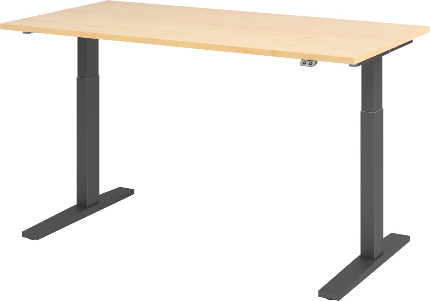 bümö elektrisch höhenverstellbarer Schreibtisch 160x80 cm in Ahorn, Gestell graphit - Schreibtisch höhenverstellbar elektrisch, elektrischer Schreibtisch & Gaming Tisch, XMKA-Serie Bürotisch, XMKA16-3-G Bild 1