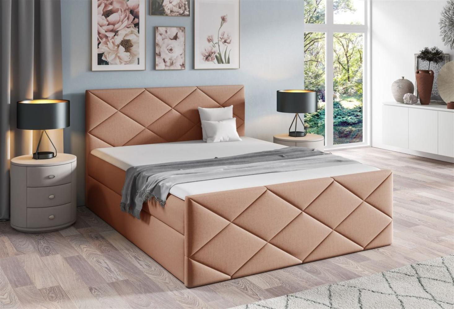 Boxspringbett Schlafzimmerbett KOSMOS 140x200cm Stoff Monolith Apricot Bild 1