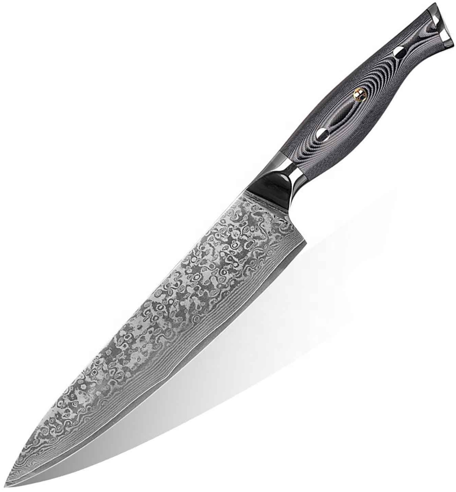 Kochmesser Küchenmesser Carbon Damast-Klinge Damastmesser Messer 62 Lagen V10 Stahl Bild 1