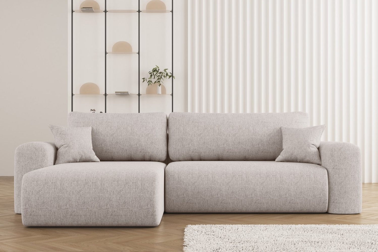 Kaiser Möbel Ecksofa mit Schlaffunktion und Stauraum für Bettzeug, Capri Stoff Neve Bild 1