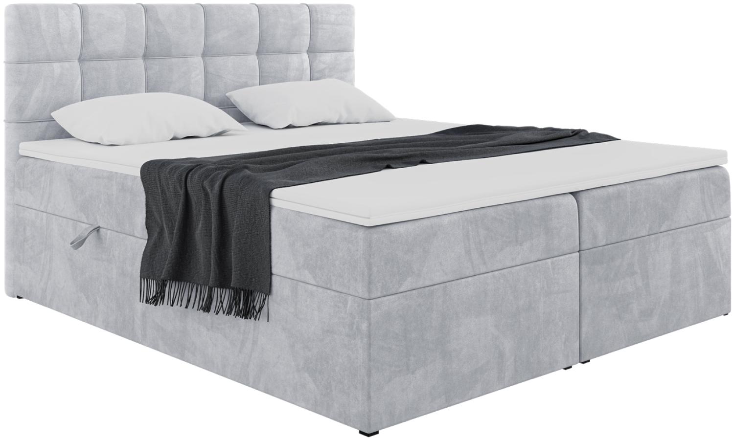 MEBLINI Boxspringbett TAPO 1 140x200 cm mit Bettkasten - H3/Hellgrau Samt Polsterbett - Doppelbett mit Topper & Taschenfederkern-Matratze Bild 1