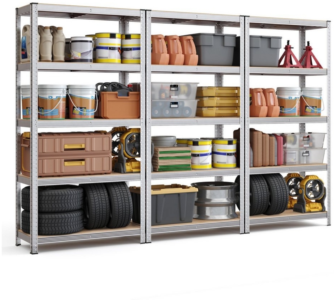 SONGMICS Schwerlastregal, 3er Set, Kellerregal, Lagerregal, 40 x 90 x 180 cm, Regal mit Stahlgestell, bis 875 kg belastbar, 5 verstellbare Ablagen, silbern GLRDE040E03 Bild 1