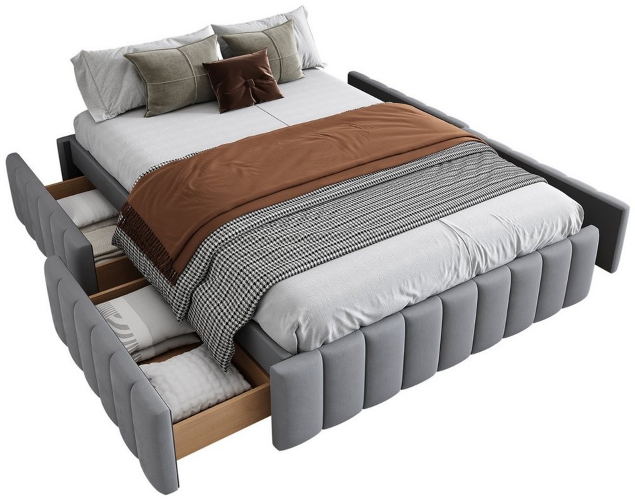 REDOM Polsterbett Doppelbett Funktionsbett mit Lattenrost Bettrahmen (Stauraumbett, Kein Kopfteil, minimalistisches Styling, 140 x 200 cm), ohne Matratze Bild 1