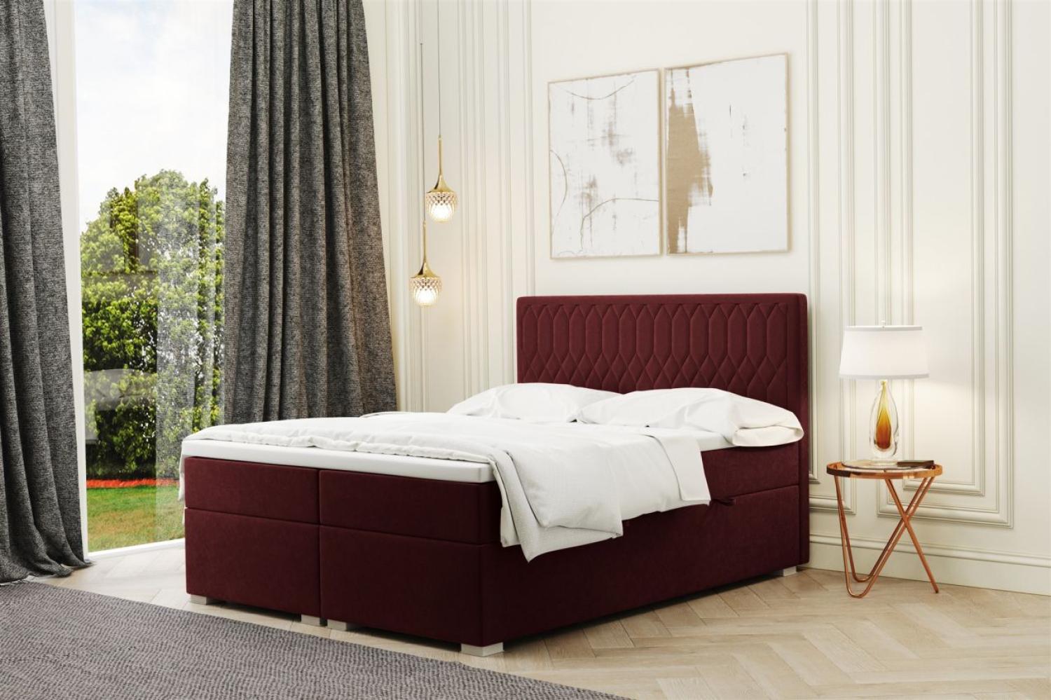 Boxspringbett Schlafzimmerbett DUSTY 140x220cm in Stoff Riviera Weinrot Bild 1