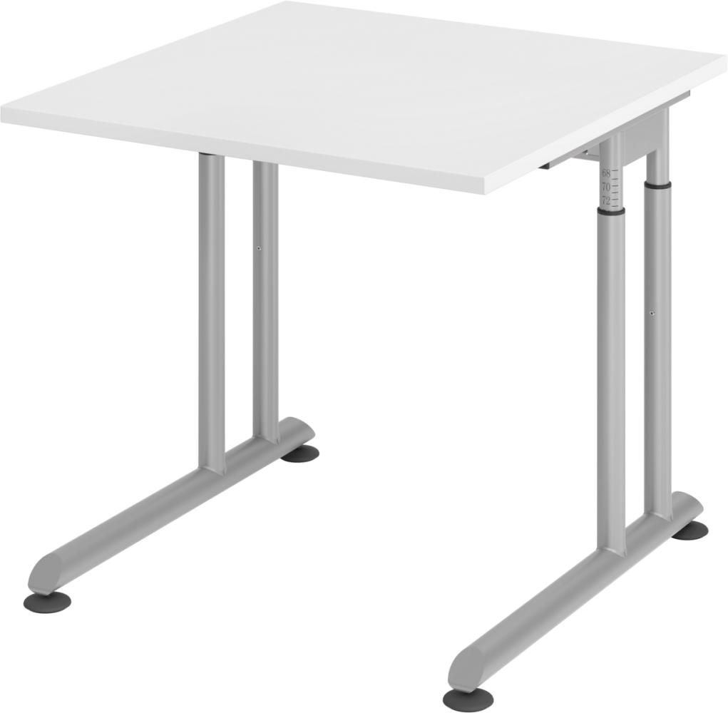 bümö höhenverstellbarer Schreibtisch Z-Serie 80x80 cm in weiß, Gestell in Silber - PC Tisch klein für's Büro manuell höhenverstellbar, Computertisch verstellbar, ZS-08-W-S Bild 1