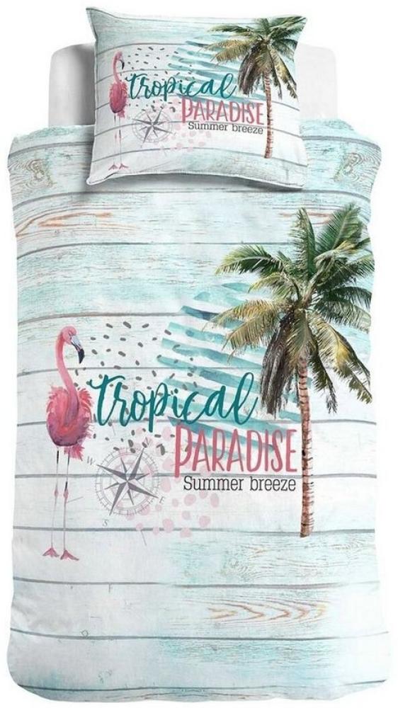 TRAUMSCHLAF Bettwäsche Tropical Paradise, Renforce, 2 teilig, Flamingo und Palmenmuster Bild 1