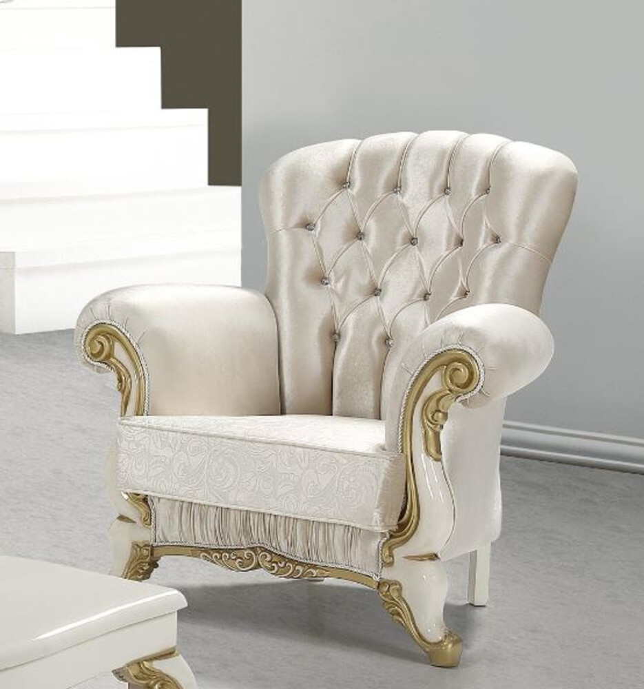 Casa Padrino Barock Sessel mit Glitzersteinen Champagnerfarben / Creme / Gold 112 x 85 x H. 112 cm - Wohnzimmer Möbel - Edel & Prunkvoll Bild 1