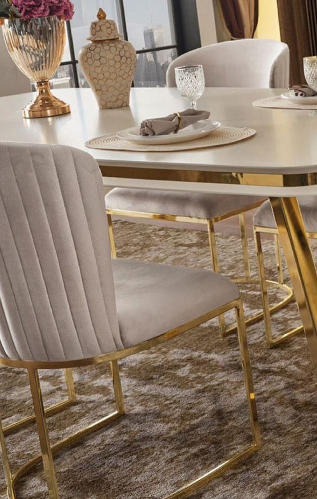 Casa Padrino Luxus Esszimmerstuhl 8er Set Grau / Gold 66 x 52 x H. 90 cm - Luxus Esszimmer & Restaurant Möbel Bild 1