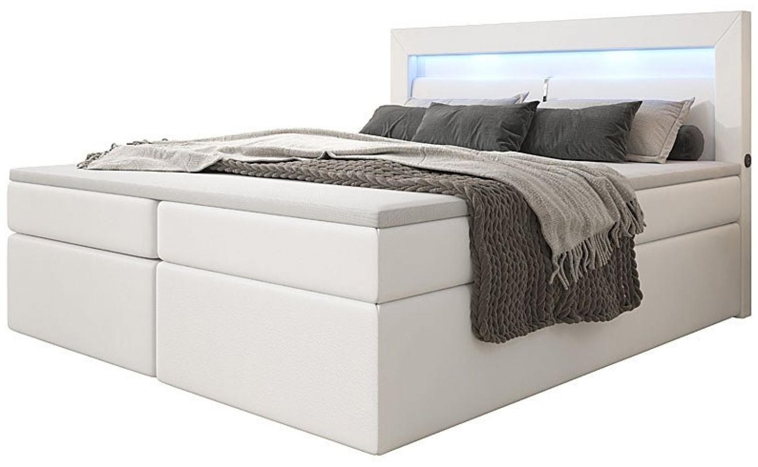 Boxspringbett Repos mit LED und USB 140x200 Weiß H2 Bild 1