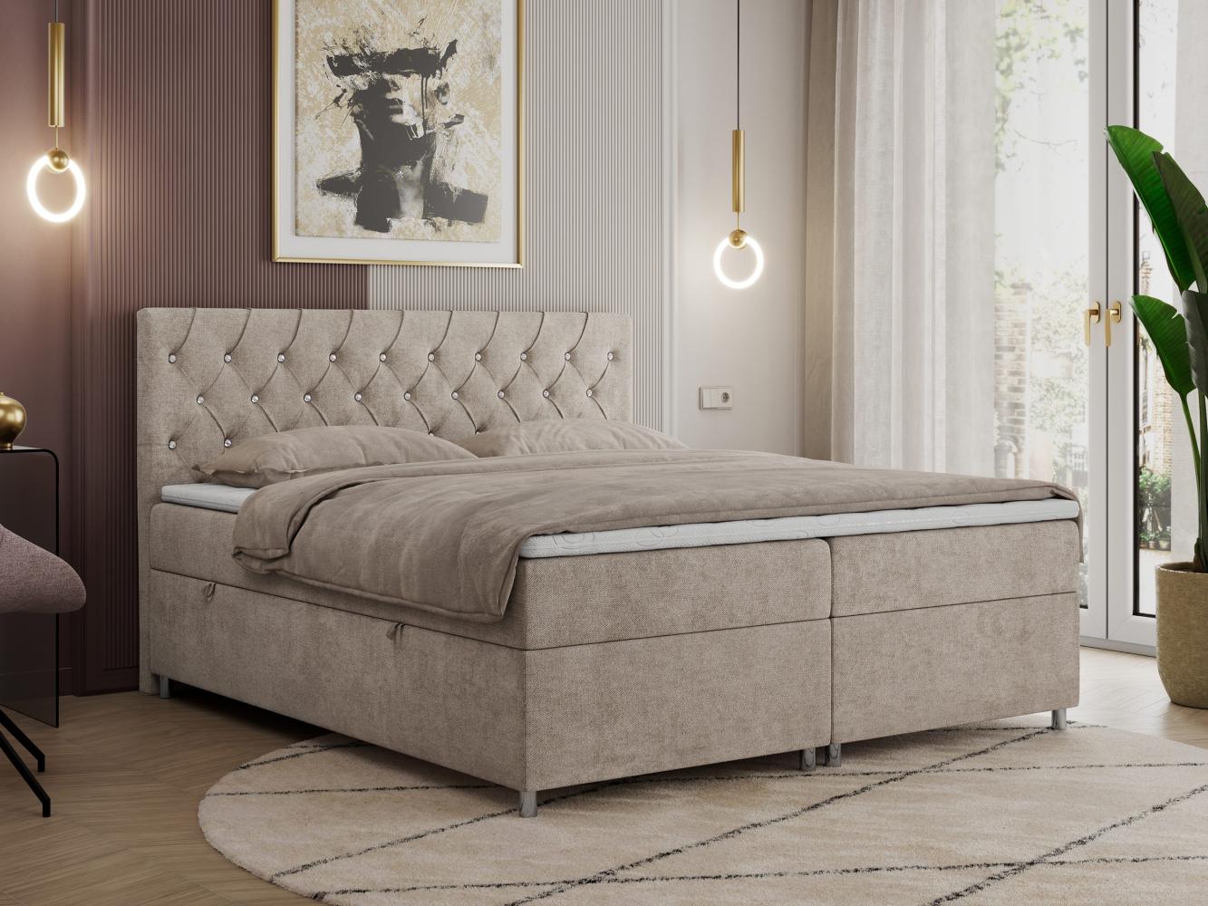 Boxspringbett Doppelbett Polsterbett Kunstlederbett mit Bettkasten - ROMA - 180x200cm - Beige Stoff - H3 Bild 1