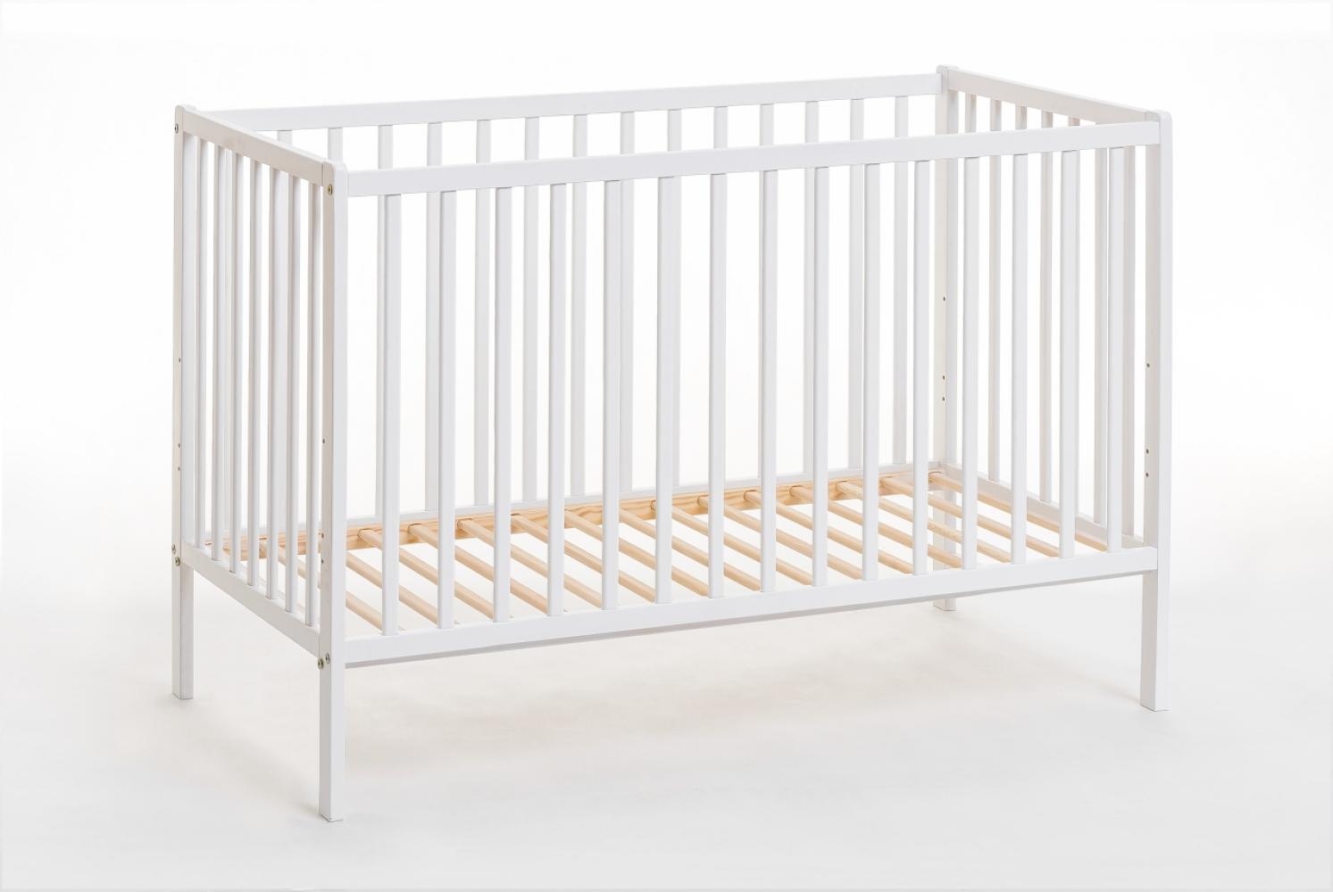 Domando Babybett Monreale Modern Breite 65cm, eine Seite demontierbar, herausnehmbare Streben, höhenverstellbarer Lattenrost in Weiß Matt Bild 1