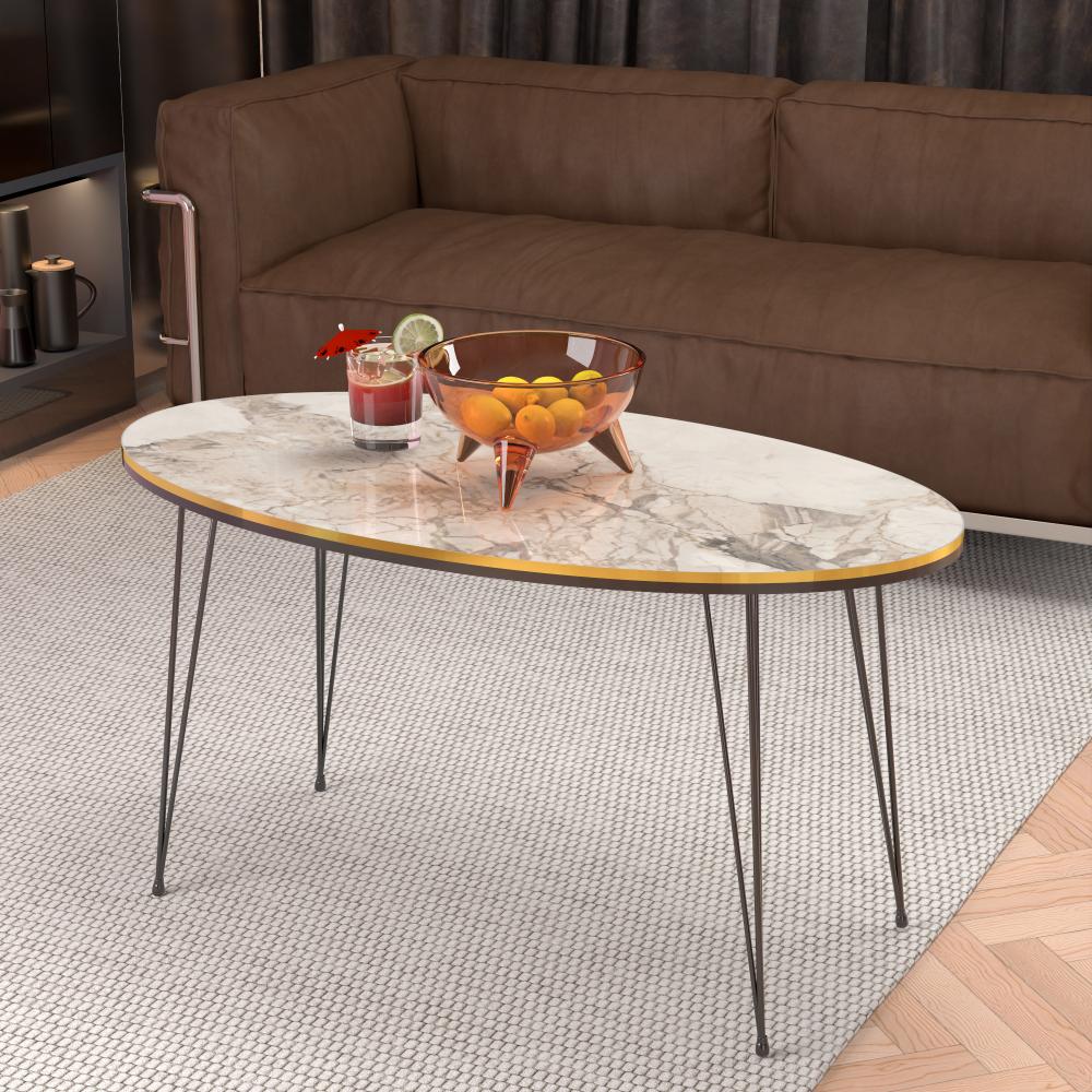 Couchtisch Hirtshals 41 x 90 x 50 cm Marmor, weiß / Gold [en. casa] Bild 1