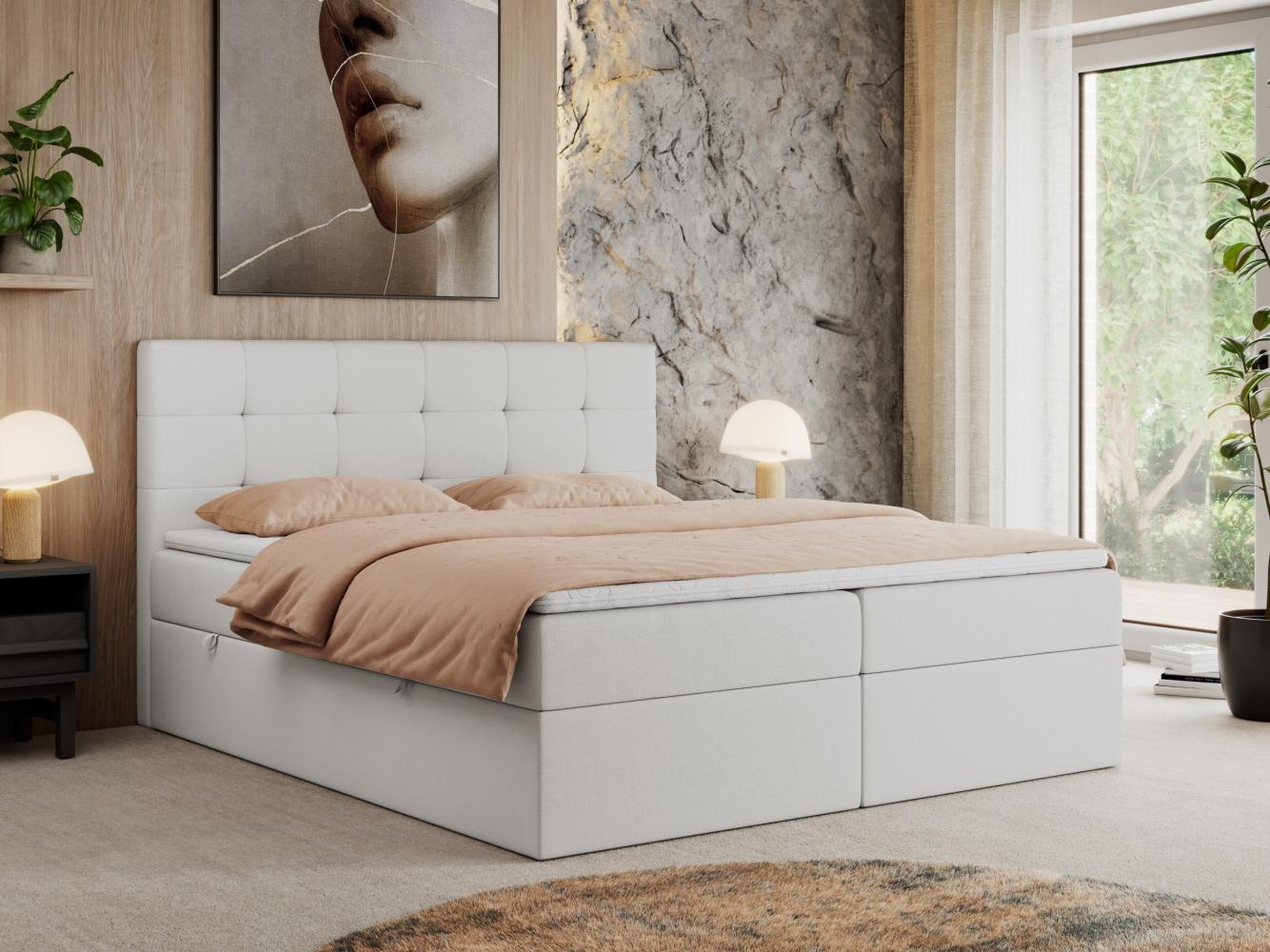 Boxspringbett, Doppelbett Matratze und Topper, Polsterbett - CENTOS - 120x200cm - Weiß Kunstleder - H3 Bild 1