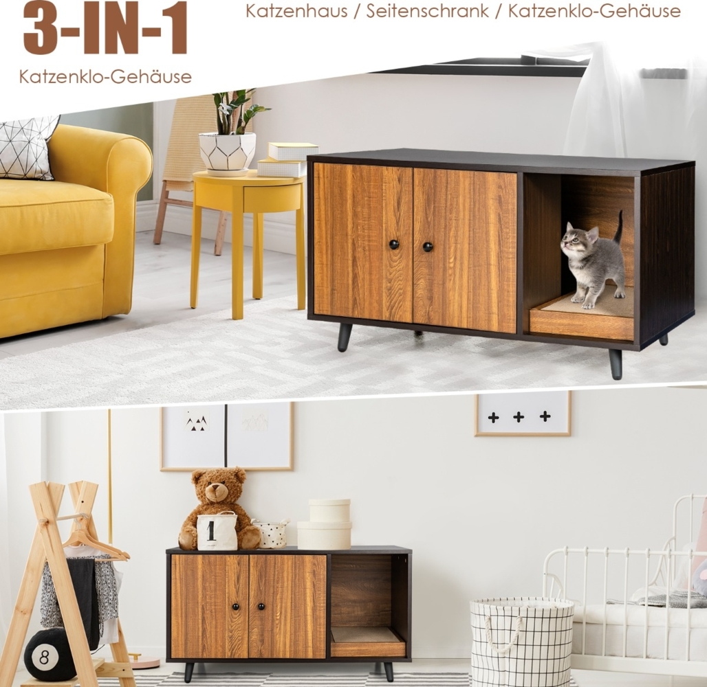 2 in 1 Beistelltisch & Katzenschrank mit Kratzbrett Katzentoilette 90 x 50 x 50 cm Bild 1