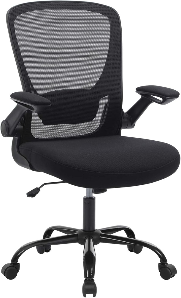 Songmics Bürostuhl mit hochklappbaren Armlehnen und Netzbespannung, ergonomisch, 360° Drehstuhl, verstellbare Lendenstütze, platzsparend, schwarz Bild 1
