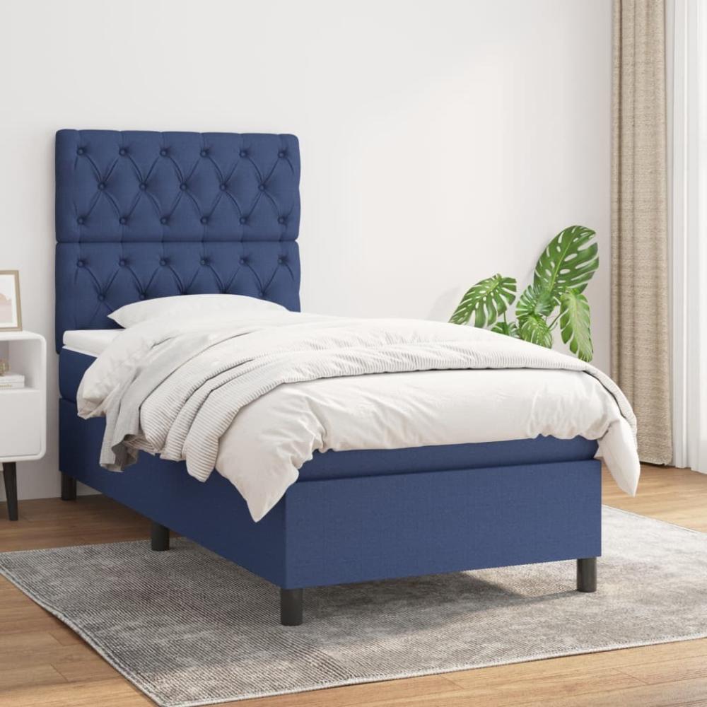 vidaXL Boxspringbett mit Matratze Blau 80x200 cm Stoff 3141975 Bild 1