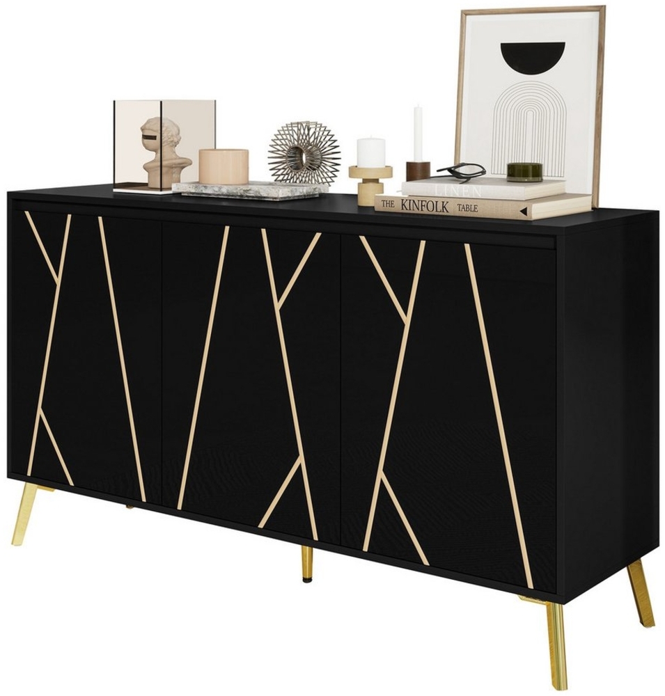 OKWISH Sideboard Modernes 3-türiges Anrichte, Griffloses Design,Küchenschrank (Verstellbare Regalböden, Minimalistisch für Esszimmer & Wohnzimmer, Hochwertiges MDF mit Stabilität), Gewichtskapazität Tischplatte: 40 KG Regal: 15 KG Bild 1