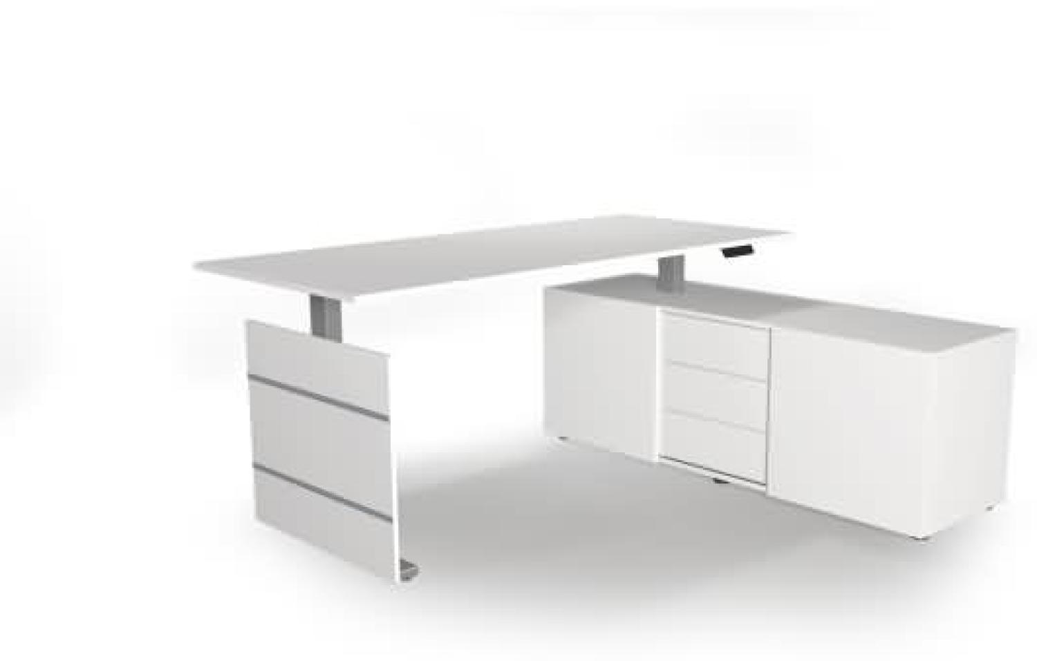 Kerkmann Komplettarbeitsplatz Move 3 tube Sidebaord rechts 160x50x58cm Schreibtisch 180x80x72-120cm elektr.höhenverstellbar weiß Bild 1