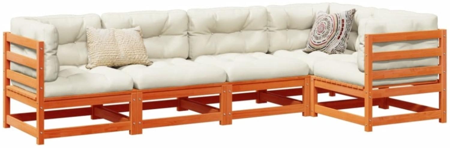 vidaXL 5-tlg. Garten-Sofagarnitur mit Kissen Wachsbraun Kiefernholz 3299435 Bild 1