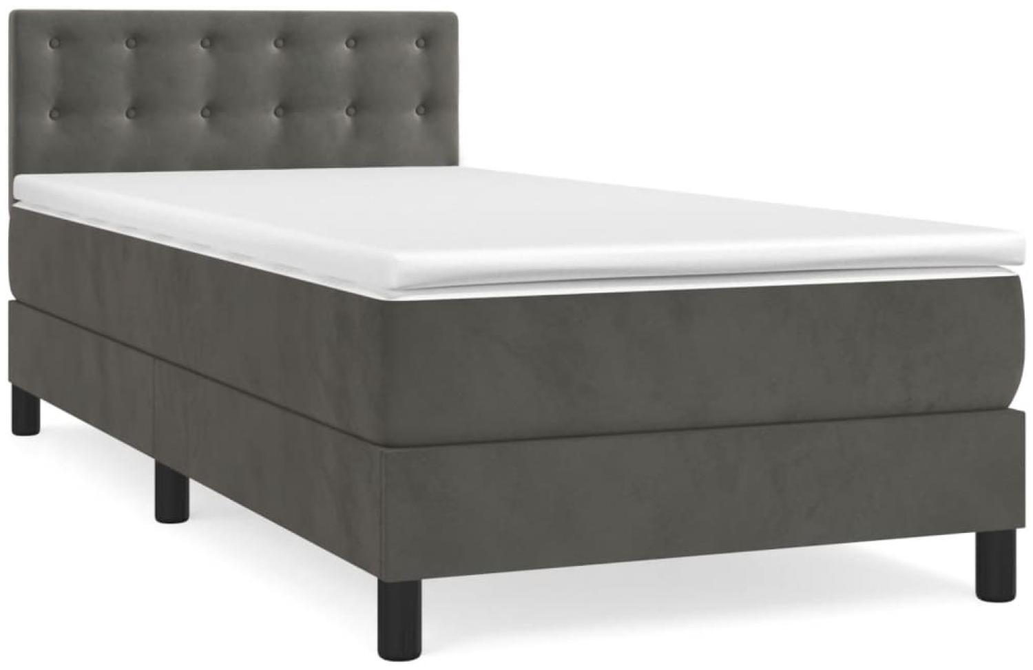 vidaXL Boxspringbett mit Matratze Dunkelgrau 90x200 cm Samt, Härtegrad: H2 [3141522] Bild 1