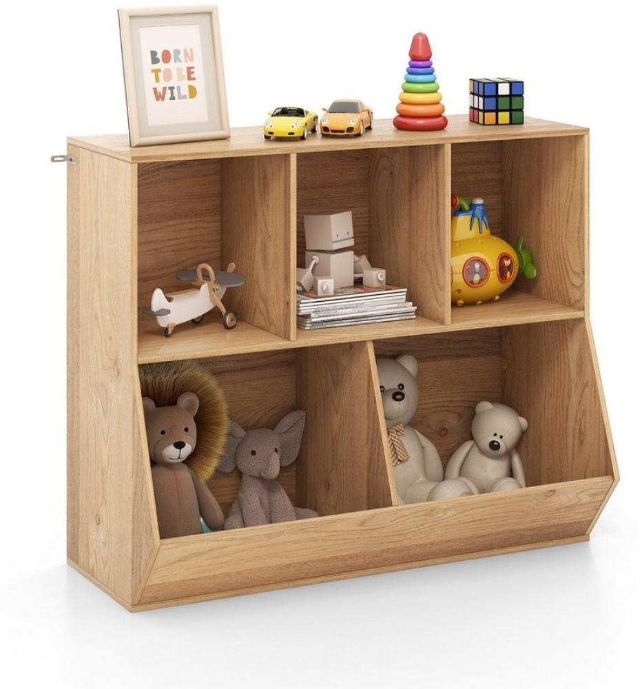 COSTWAY Bücherregal, Kinder, mit 5 Würfelfächern & Kippschutz, Holz, 90x40x76cm Bild 1