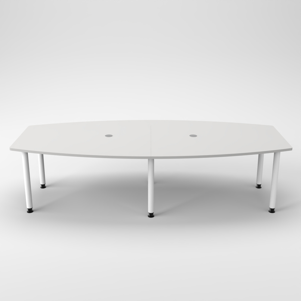 Rheinland Möbel Konferenztisch KONTI 280x130 cm – ovaler Besprechungstisch in Grau mit weißen Rundrohrfüßen & 2 Kabelauslässen, erweiterbarer Meetingtisch für 8–10 Personen, moderner XXL-Tisch fürs Büro Bild 1