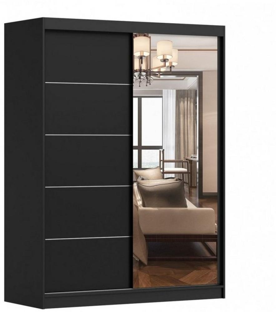 MOEBLO Kleiderschrank LARA 05 (mit Spiegel Schwebetürenschrank 2-türig Schrank mit vielen Einlegeböden und Kleiderstange, Gaderobe Schiebtüren Schlafzimmer-Wohnzimmerschrank Modern Design), (BxHxT): 150x200x61 cm Bild 1