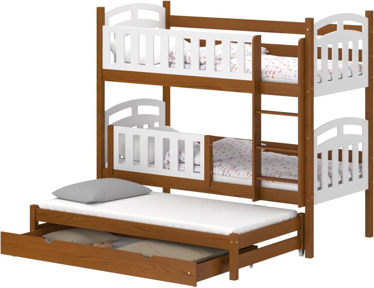 WNM Group Hochbettmit Rausfallschutz und Schublade Suzie - aus Massivholz - Kinderbett Ausziehbar fr Mdchen und Jungen - Absturzsicherung Ausziehbett 200x90 / 190x90 cm - Braun Bild 1