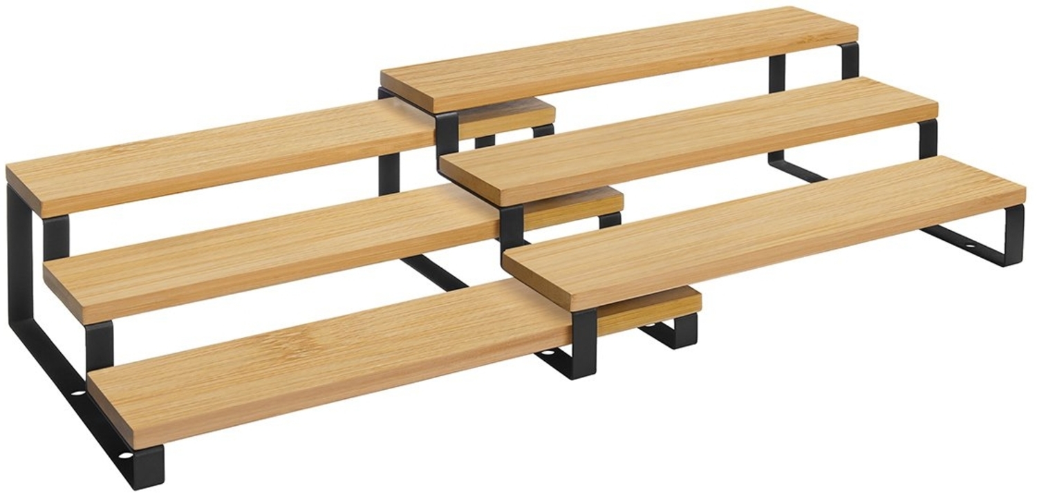 SONGMICS Gewürzregale, Küchenregale stehend, Küchen-Organizer, 2er Set, Holzwerkstoff, je 3 Ablagen, ausziehbar, stapelbar, für Speisekammer, Arbeitsplatte, naturbeige-tintenschwarz KCS016N01 Bild 1