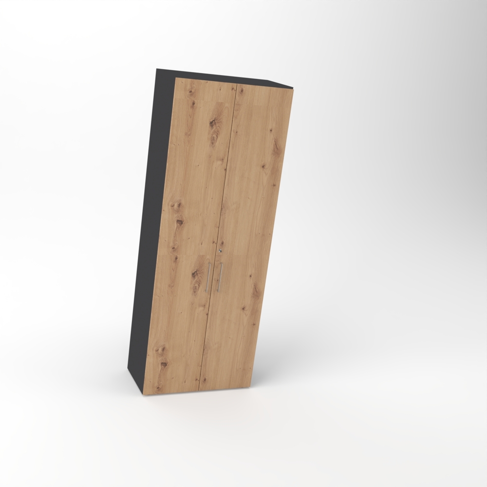 Rheinland Möbel Flügeltürenschrank Cabino 80×42×216 cm – abschließbarer Aktenschrank 6OH in Graphit/Asteiche mit 110° Drehtüren & Metallgriff Bild 1