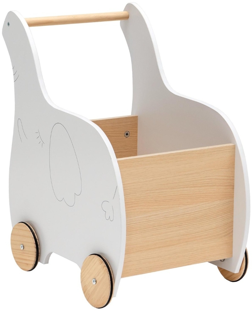 2 in 1 Elefantenform Lauflernwagen aus Holz mit Großer Spielzeugkiste Lauflernhilfe Weiß Bild 1