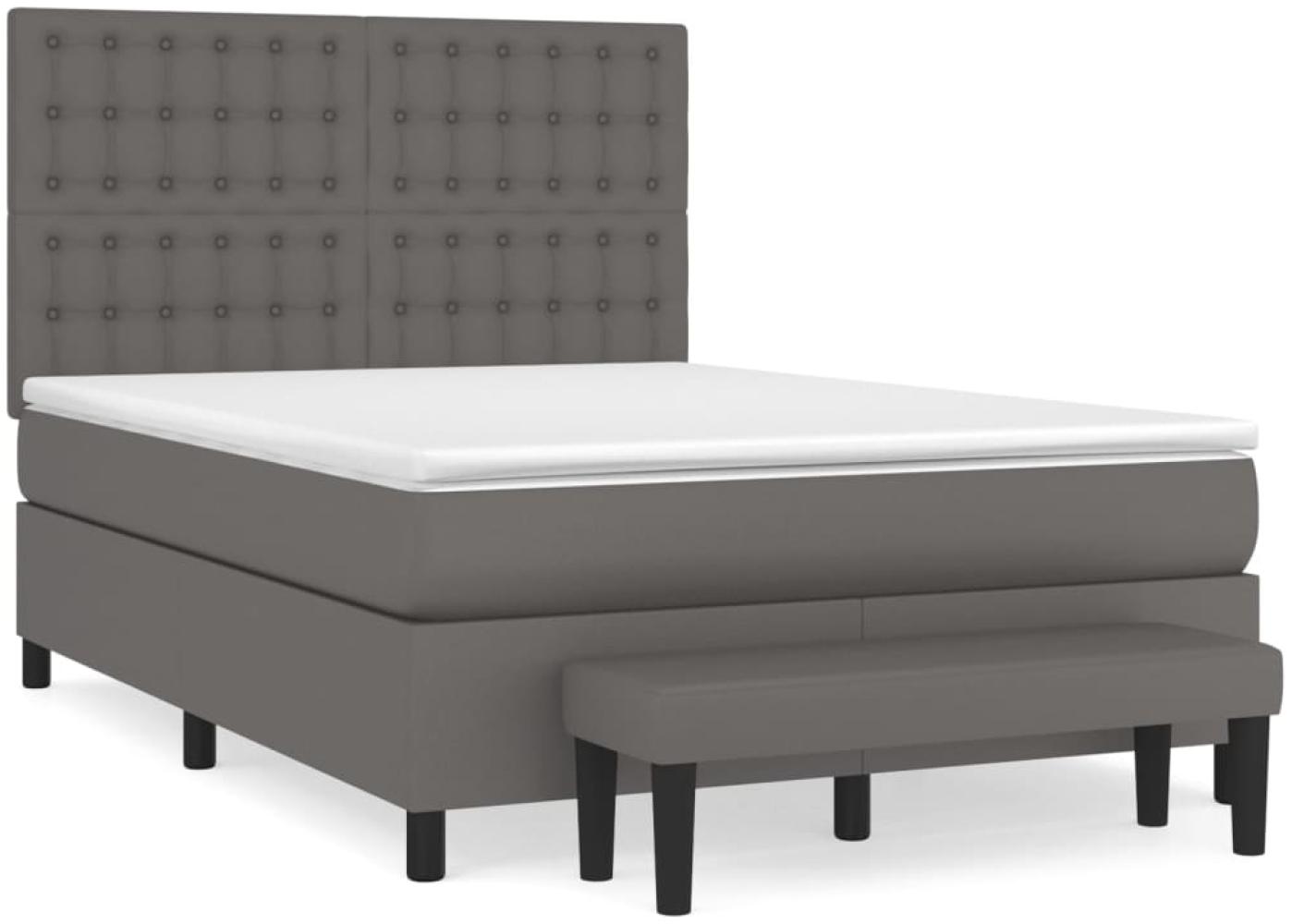 vidaXL Boxspringbett mit Matratze Grau 140x190 cm Kunstleder Bild 1