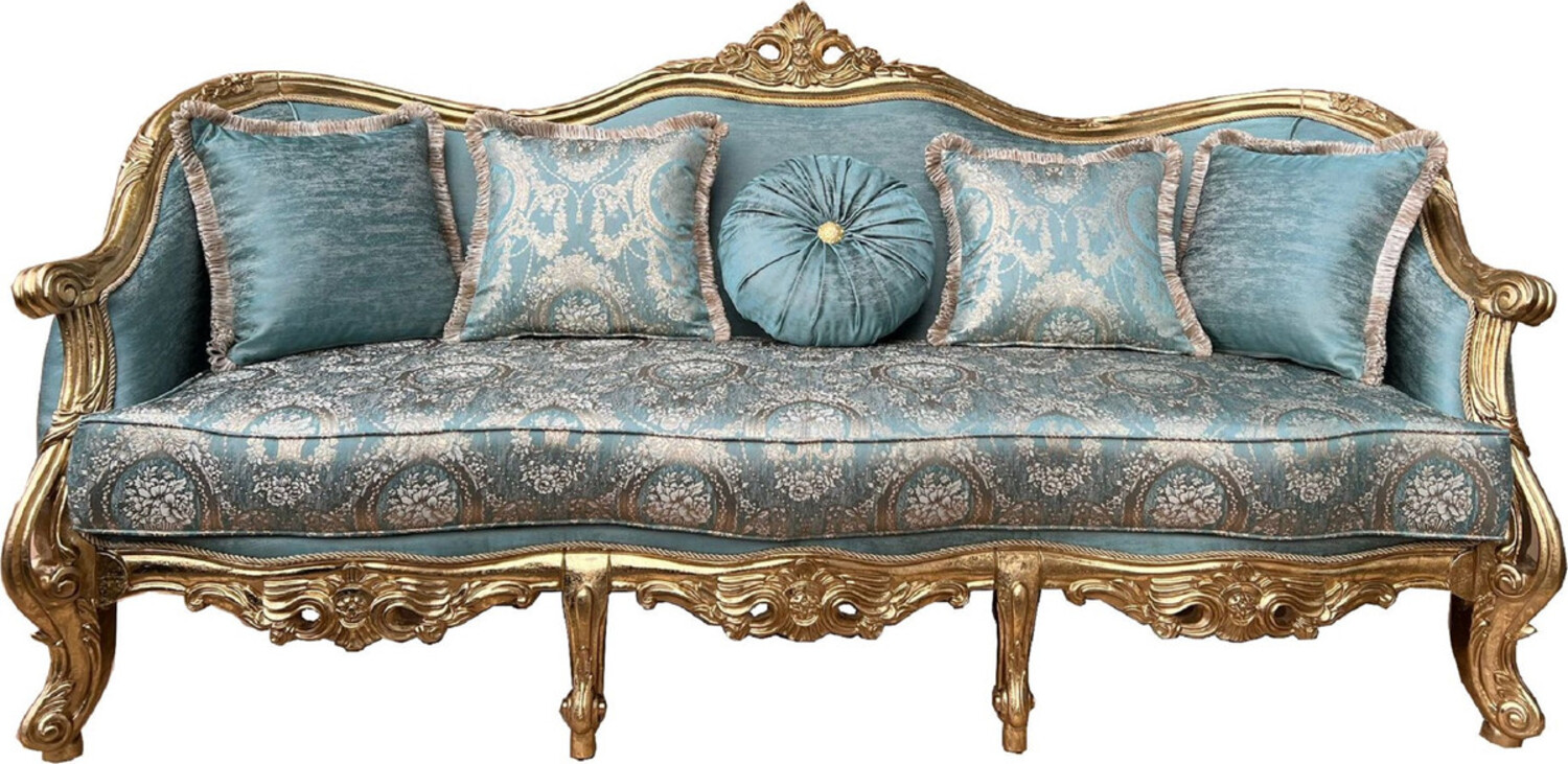 Casa Padrino Luxus Barock Sofa Türkis Muster / Gold - Prunkvolles Wohnzimmer Sofa mit Muster - Wohnzimmer Möbel im Barockstil - Barock Möbel - Barock Einrichtung - Edel & Prunkvoll Bild 1