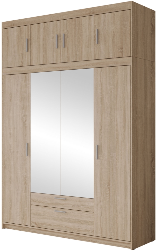Kleiderschrank Elena 4D mit Spiegel (Farbe: Eiche Sonoma, mit Aufsatz) Bild 1
