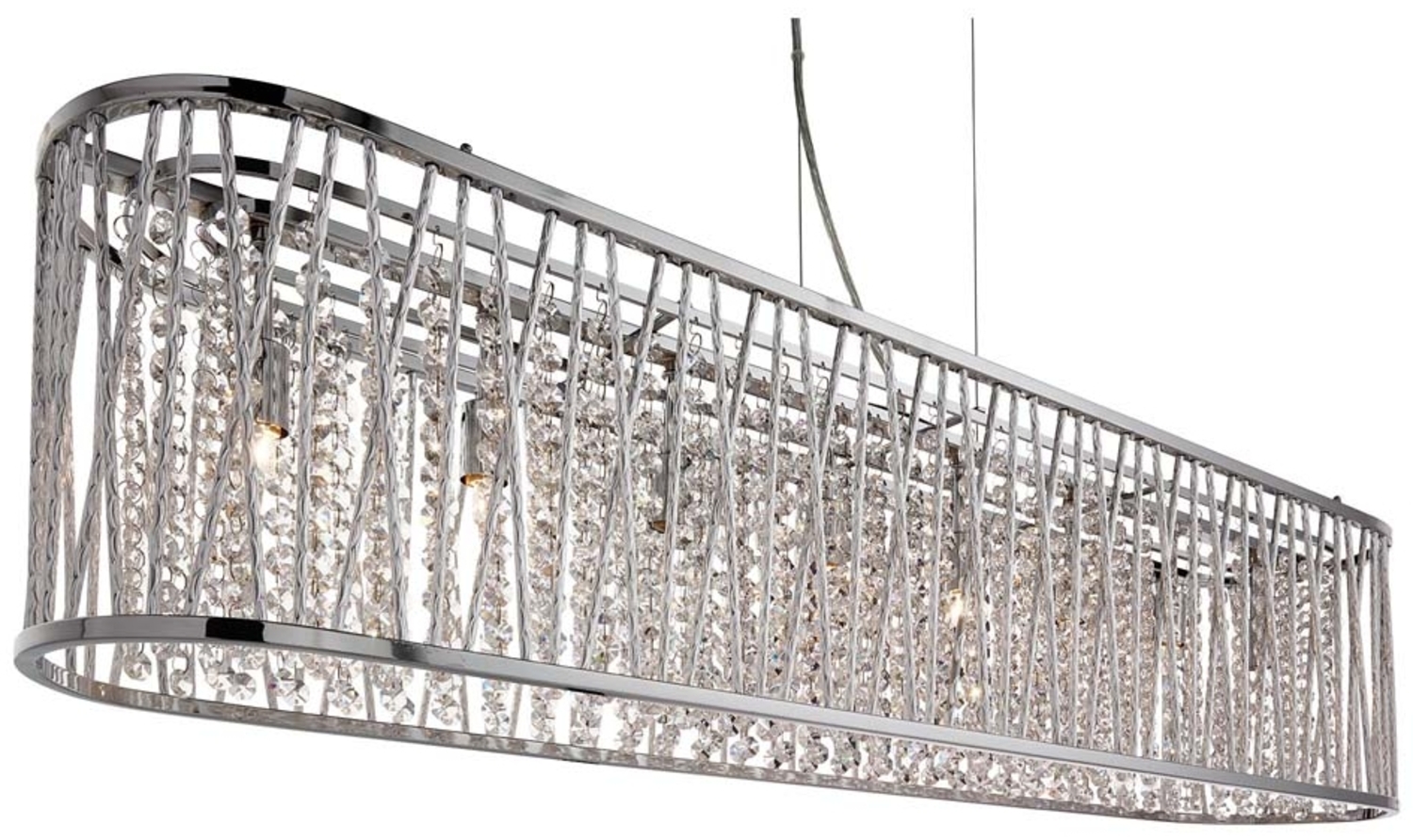 Elise 8Flammige Ovale Deckenleuchte, Aluminium Röhrenverkleidung, Chrom, Klare Kristalltropfen Bild 1
