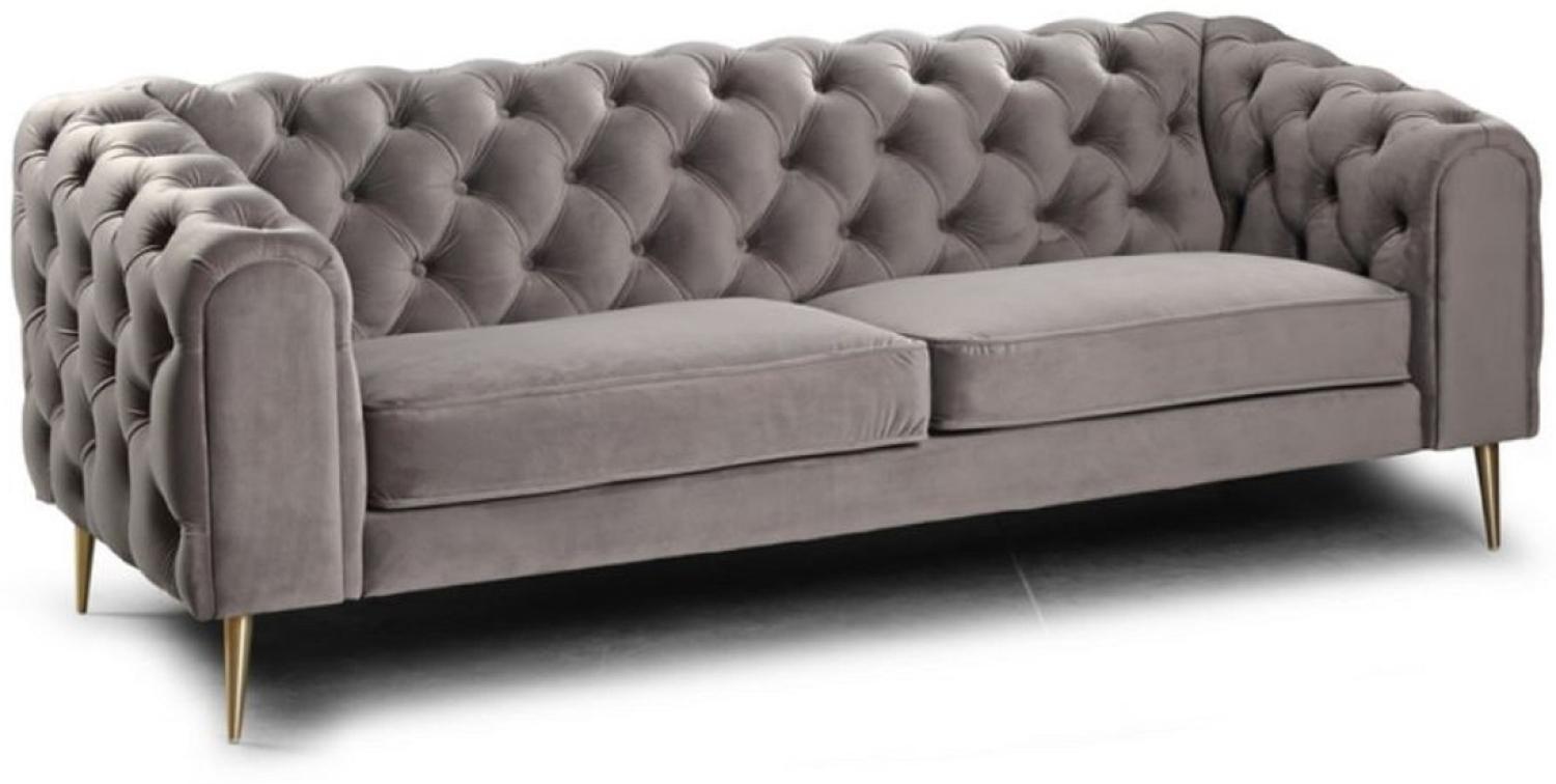 Casa Padrino Luxus Chesterfield 2er Sofa Grau / Messingfarben 155 x 95 x H. 80 cm - Modernes Wohnzimmer Sofa - Chesterfield Wohnzimmer Möbel Bild 1