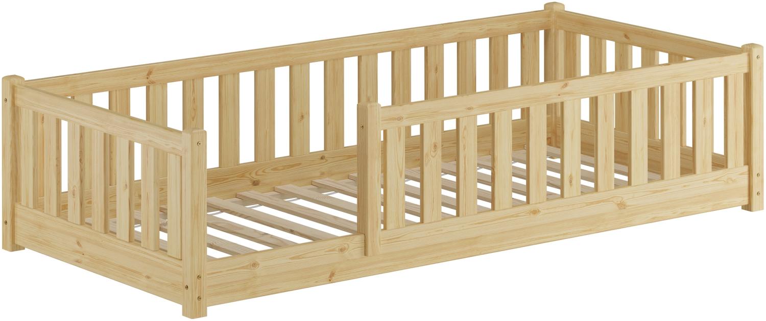 Baby-Bett, Holzbett 90x200 mit Rundumsicherung Kiefer natur lackiert V-60.77-09Rollrost inkl. Bild 1