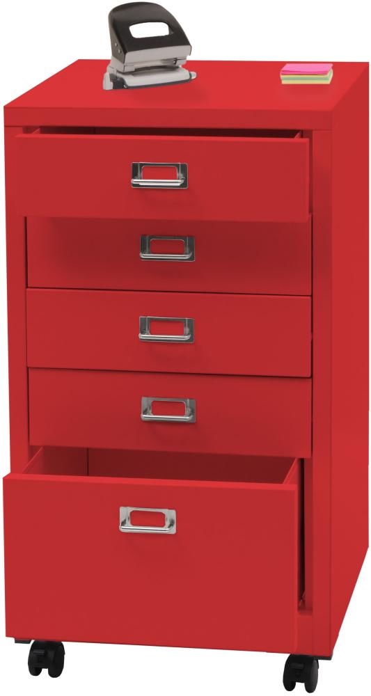 Rollcontainer HWC-L49, Schubladenschrank Stahlschrank Aktenschrank, Metall 75x40x41cm 5 Schubladen ~ rot Bild 1